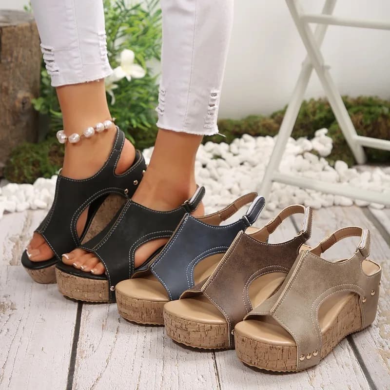 Sandali con Zeppa da Donna, Chiusura Regolabile in Velcro, Punta Aperta, Slingback con Ritagli, Suola Morbida e Comoda, Antiscivolo, Scarpe Casual da Passeggio
