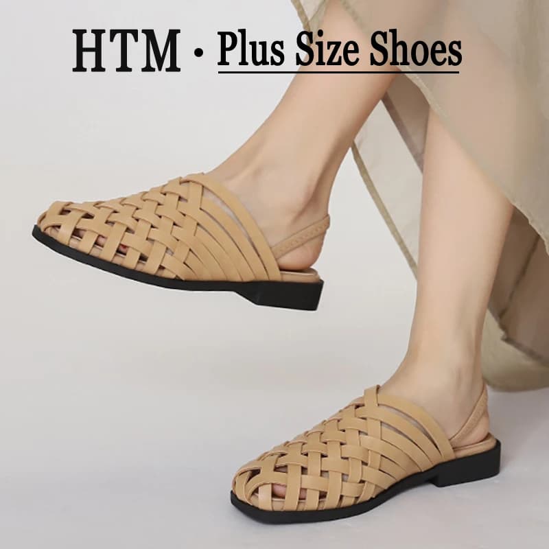 Sandali Donna Artigianali Intrecciati Mules Bassi Estivi Stile Romano con Fascia Stretta e Punta Coperta, Modello Gladiatore