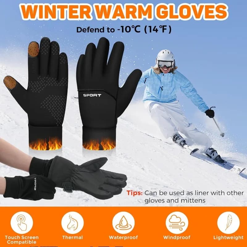 Guanti invernali caldi da 2 pezzi Touch Screen Guanti spessi da ciclismo antivento a prova di freddo Guanti da corsa per escursionismo da sci da donna da uomo