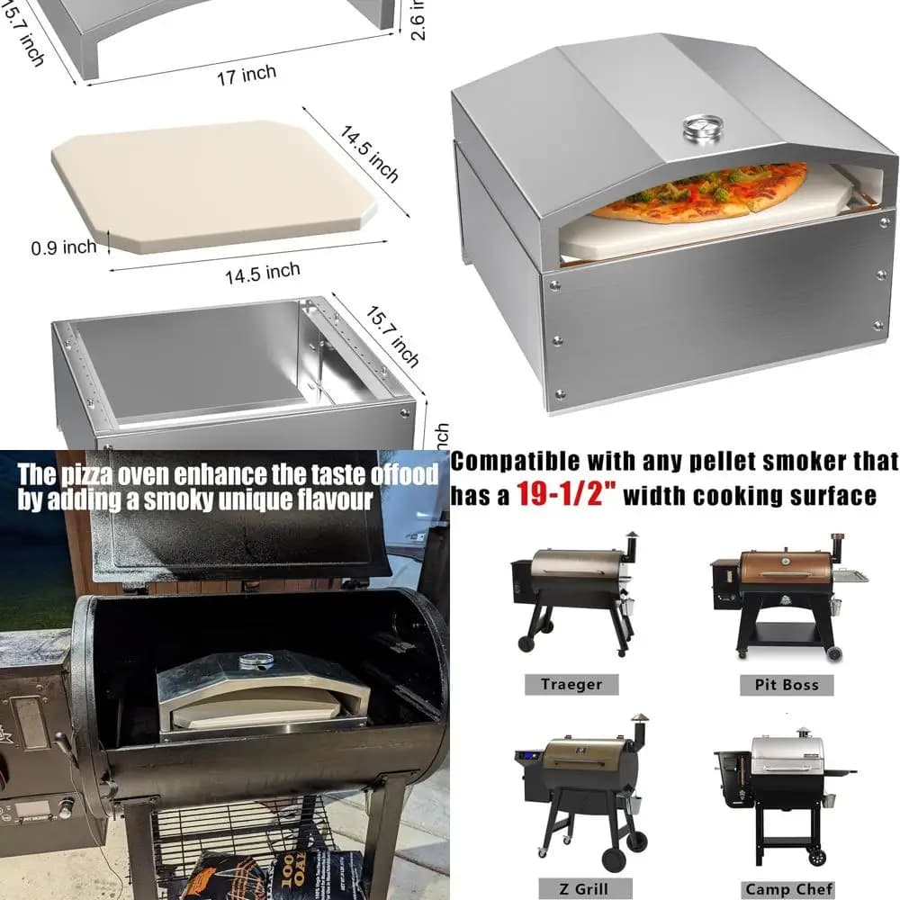Attacco per forno a pellet in acciaio inossidabile con 14 pietre per pizza per griglie - Compatibile con Traeger, Pit Boss, Camp Chef, Z Grill