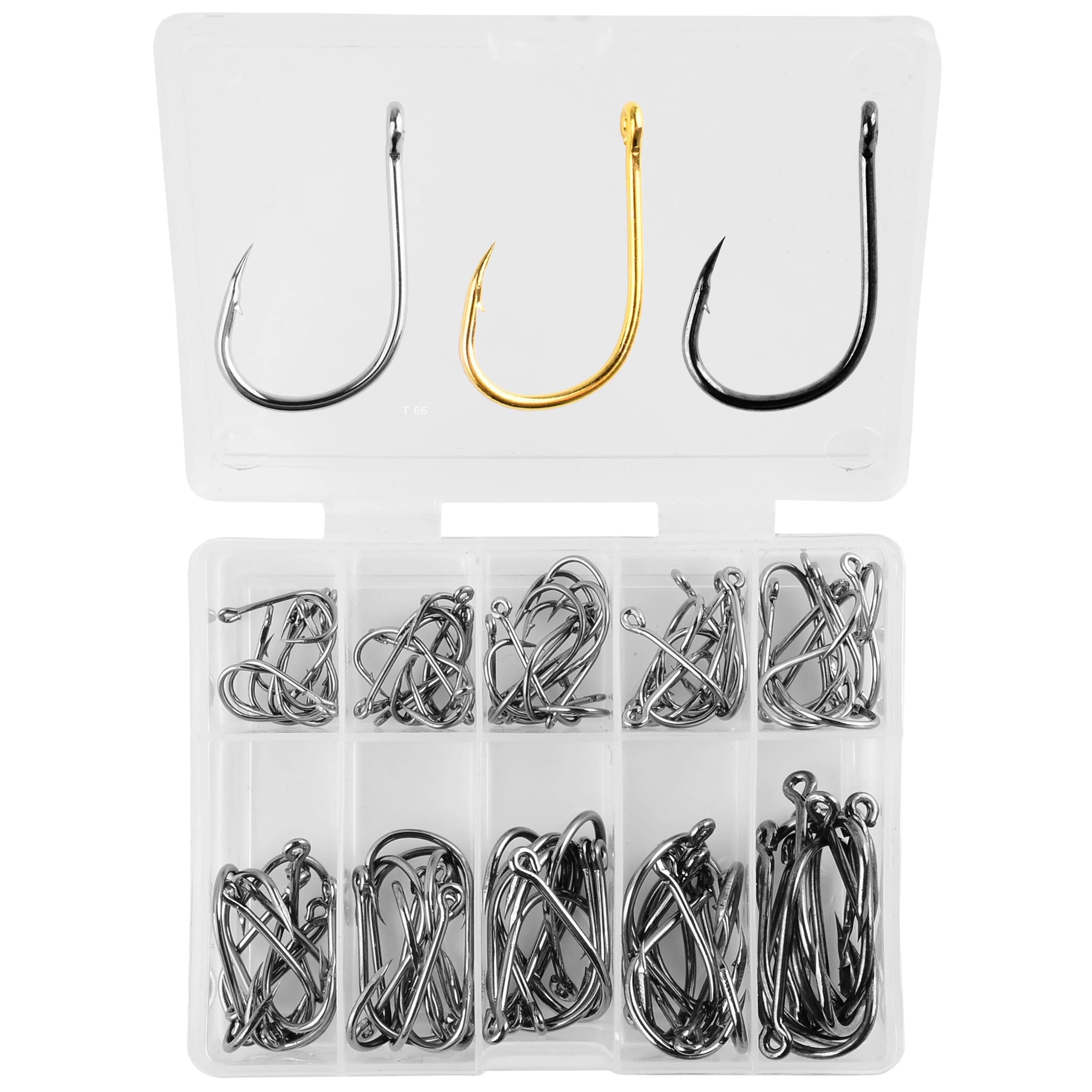 100 pcs high-carbon steel set hardened durable love barbed fishing equipment on rock accessories for equipment with fishing hook box
