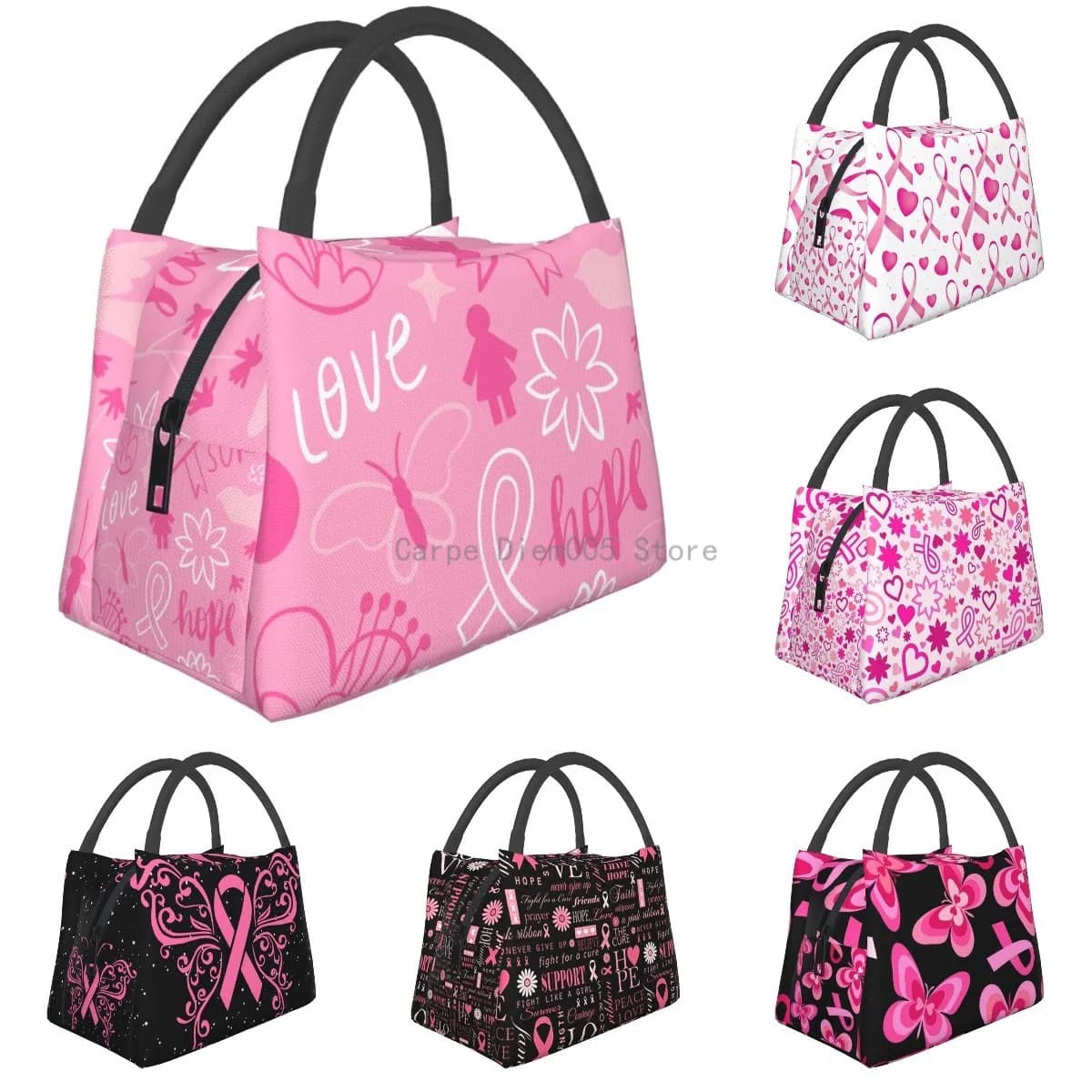 Borse per il pranzo con nastro rosa per cancro al seno Borsa per il pranzo isolata, contenitore riutilizzabile per la preparazione dei pasti per uomini e donne