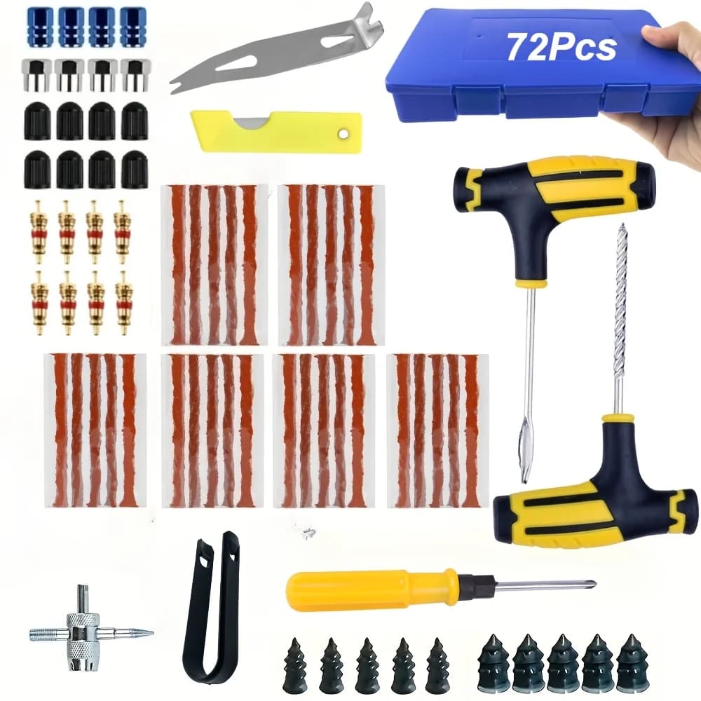 Kit Riparazione Pneumatici Auto, Strumenti per Riparazione Forature, Set di Rivetti per Emergenze su Auto, Furgoni, Moto e Bici