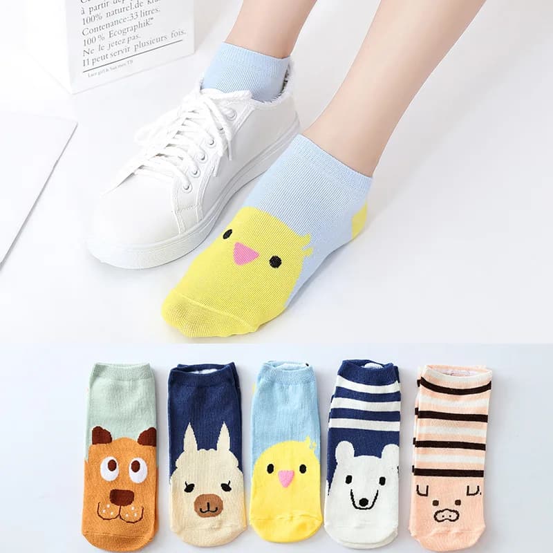 5 paia di calzini carini da donna in cotone pantofole primavera estate femmina ragazza orso cane maiale animale Kawaii calzini corti alla caviglia Set per le donne