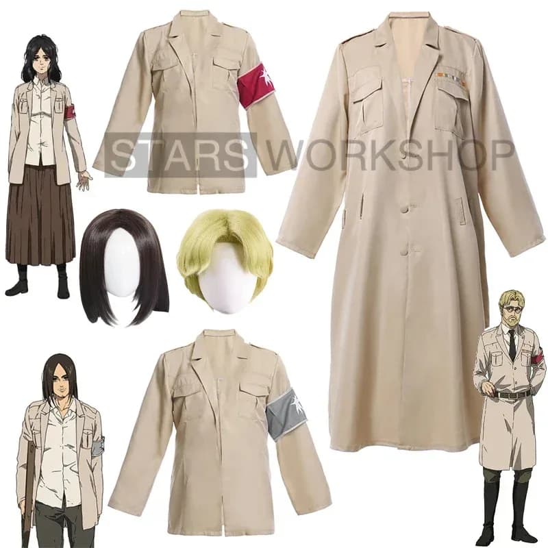 Anime Attack On Titan Final Season Eren Costumes Cosplay Zeke Jaeger Trench Coat Jacket Wig Halloween Carnival Sui KT;2'd,5. h;