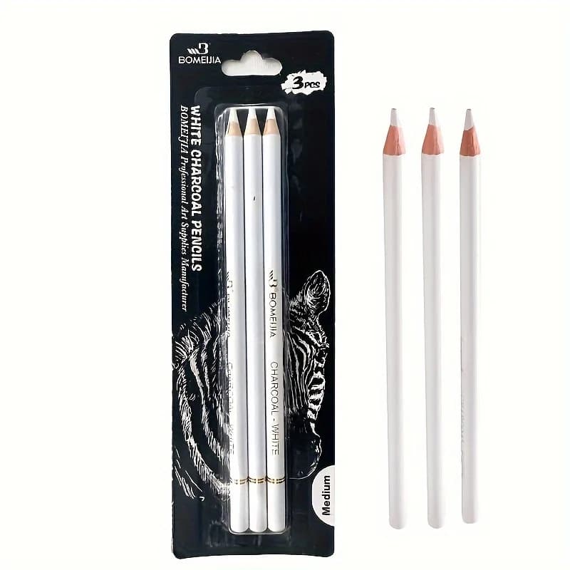 3/6pcsPiece White Charcoal Pencil Set For Artists - Smooth, Soft & Medium Tip For Sketching, Highlight & Blend Colored Pencil