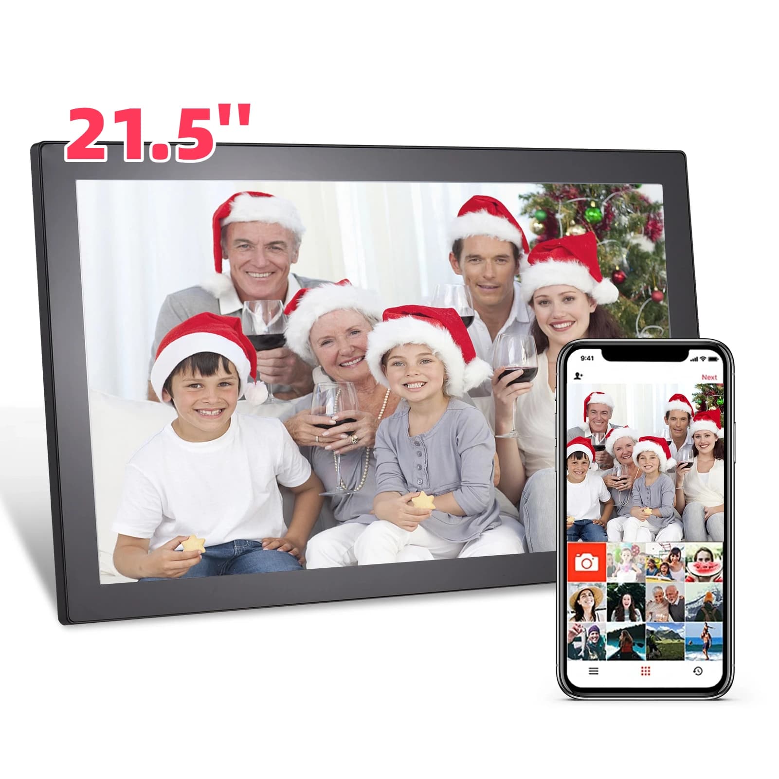 Cornice per foto digitale WiFi da 21,5 pollici Cornice digitale Cloud Schermo IPS Touch Control Archiviazione da 32 GB Rotazione automatica Condividi foto