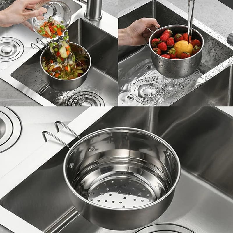 Stainless Steel Sink Drain Strainer Basket - Multifunction Food Catcher Vegetable Fruit Colander for Filtering Kitchen Waste