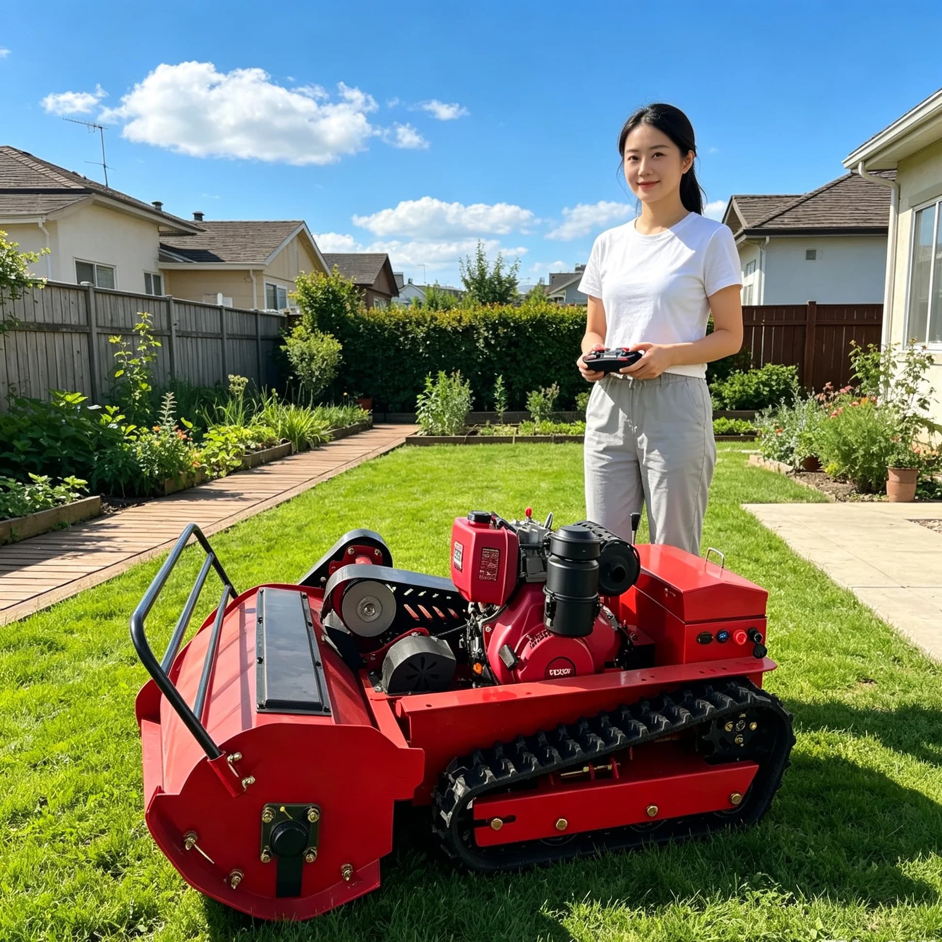 Customized High‑Altitude Mountain Tea Garden 1200S Remote Lawn Mower, Anti‑Impact Red Flail‑Type Blade For Tough Hillside Mowing