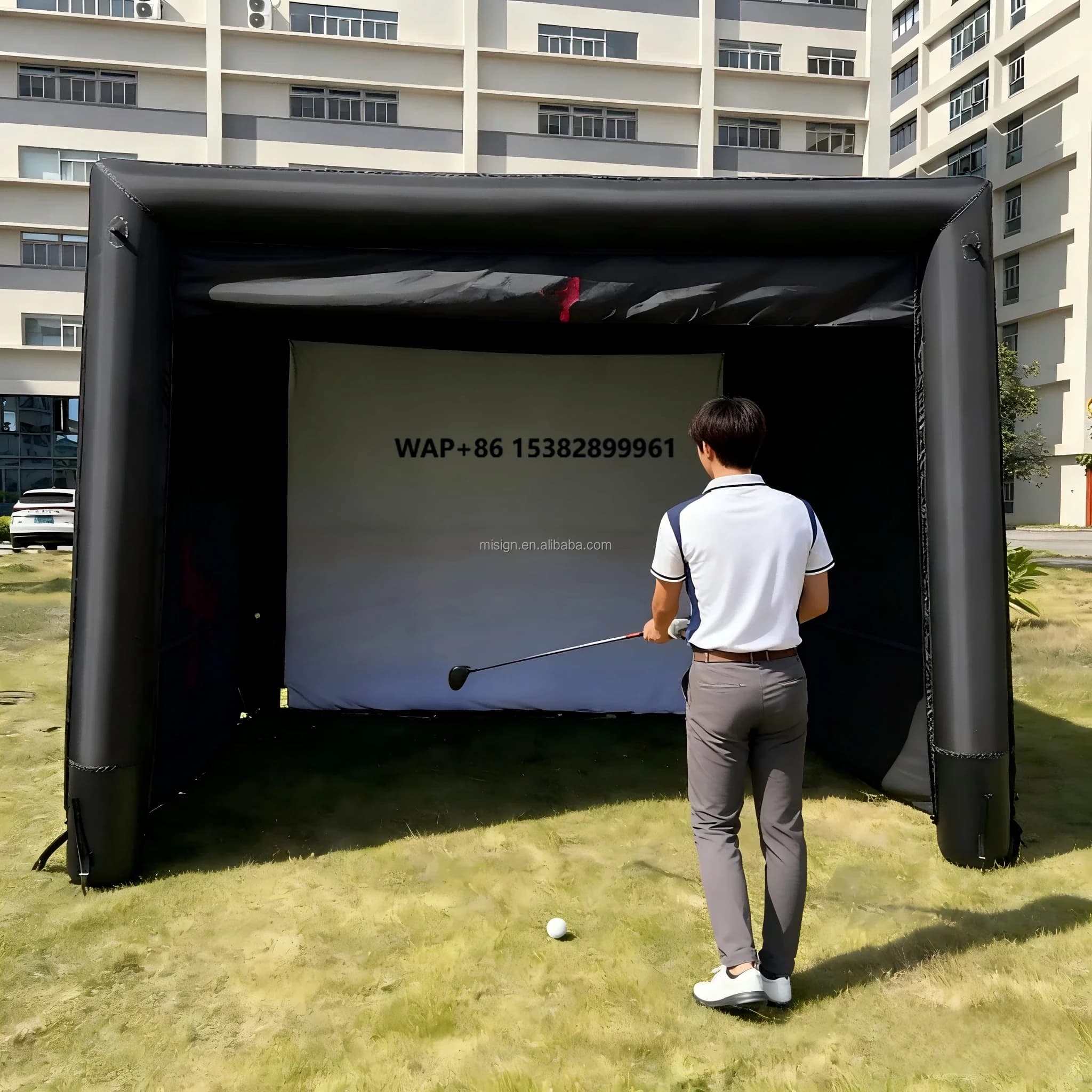 Simulatore di Golf Portatile All'Ingrosso, Gabbia Gonfiabile per Allenamento Golf, Tenda per Proiettore con Schermo Anti-Impatto