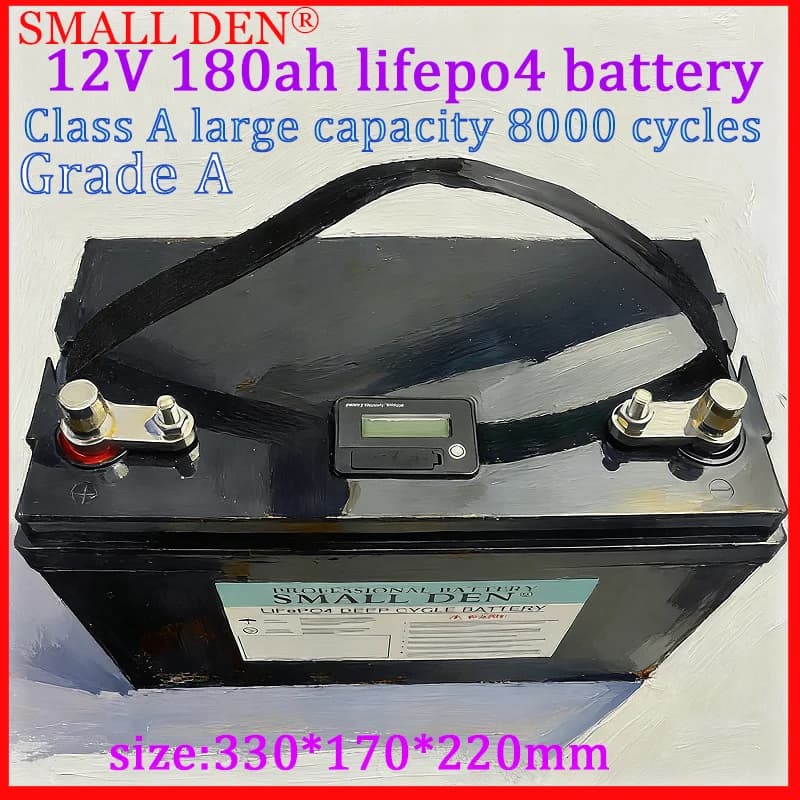 Batteria LiFePO4 12V 12.8V 180AH con LCD, 4 stringhe di batterie al litio per golf cart, camper, auto da turismo, solare, caricabatterie 14.6V, BMS 100A