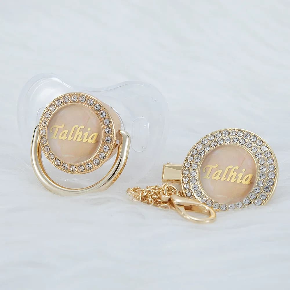 MIYOCAR nome personalizzato trasparente perla bling ciuccio e clip ciuccio BPA manichino bling regalo unico baby shower