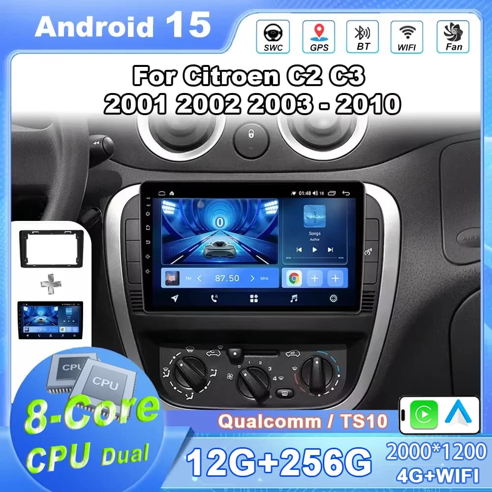 Auto Android 15 Carplay Android Auto Per Citroen C2 C3 2001 2002 2003 - 2010 Auto Radio Stereo Lettore Video Multimediale Qualcomm