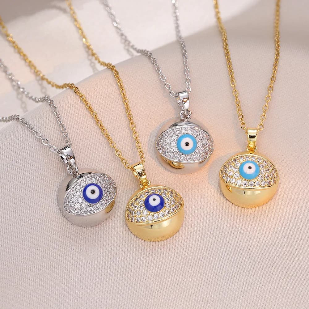 Collana con ciondolo occhi del diavolo turchi rotondi in cristallo Boho per gioielli da donna Catene sottili con clavicola color oro Girocolli Turchia Bijou