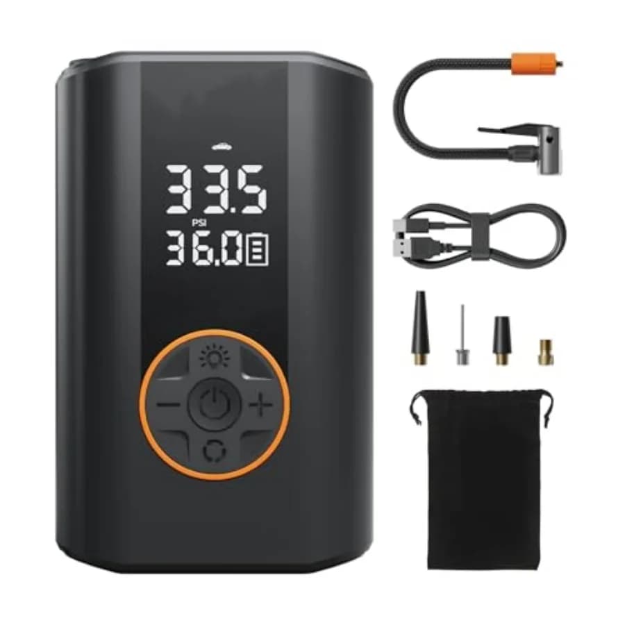 Compressore d'Aria Portatile per Gonfiaggio Pneumatici - Pompa Senza Fili con Manometro Digitale, Gonfiaggio Rapido 3X, Display LCD Doppio Preciso