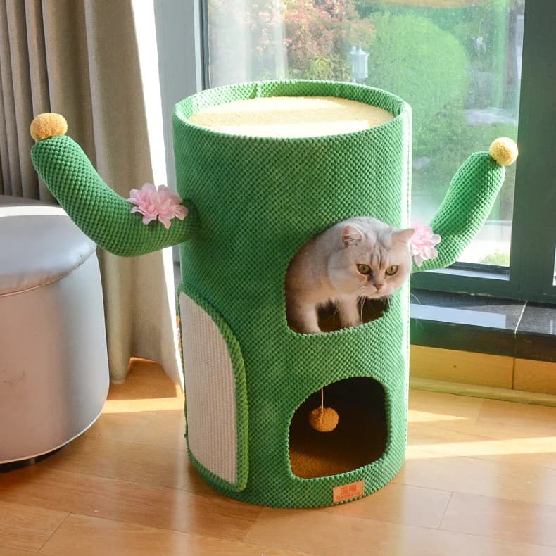 Tiragraffi per albero per gatti con design a forma di cactus, pannello in sisal, nido multilivello, mobili per arrampicata su alberi per animali domestici, OEM/ODM
