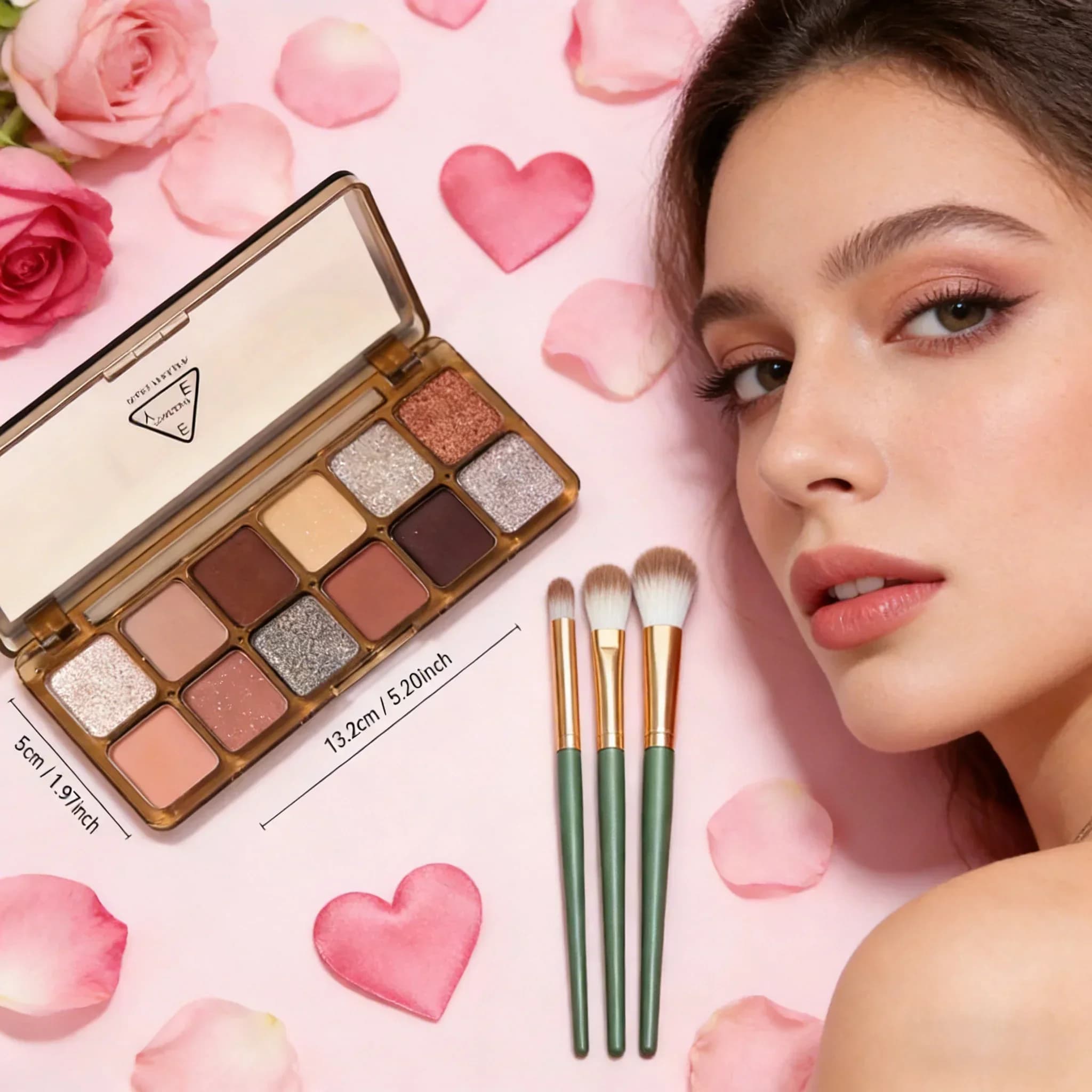Palette Ombretti 12 Colori Opachi e Perlati, Set Trucco Blush Luminoso, Regalo di San Valentino per Lei, con 3 Pennelli per Ombretto