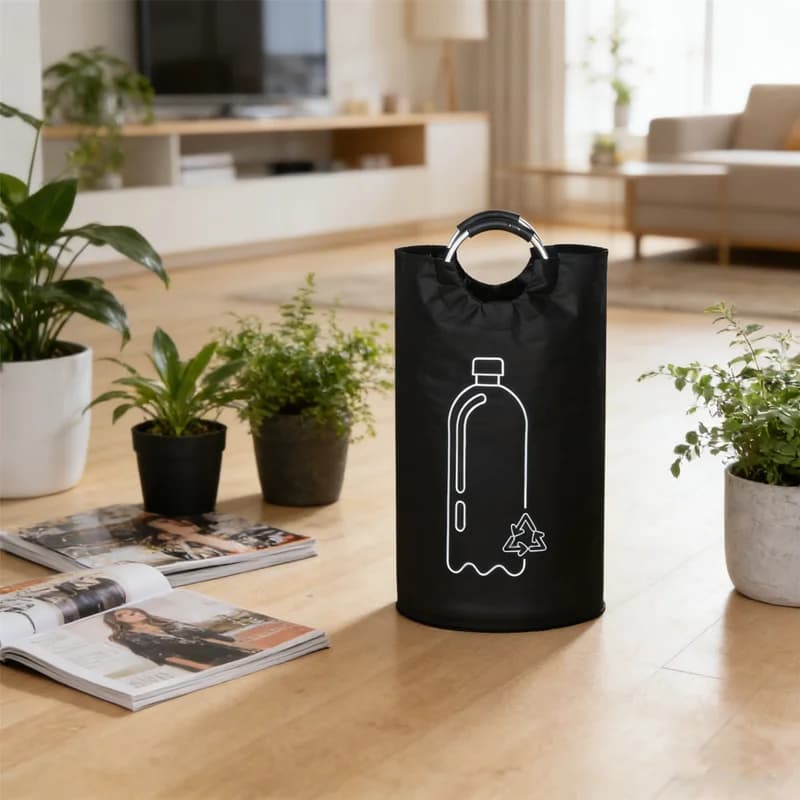 Contenitore Pieghevole con Maniglia in Alluminio ​ Contenitore portatile da 82 litri per sacchi della spazzatura standard, ideale per lavanderia o come contenitore per la raccolta differenziata