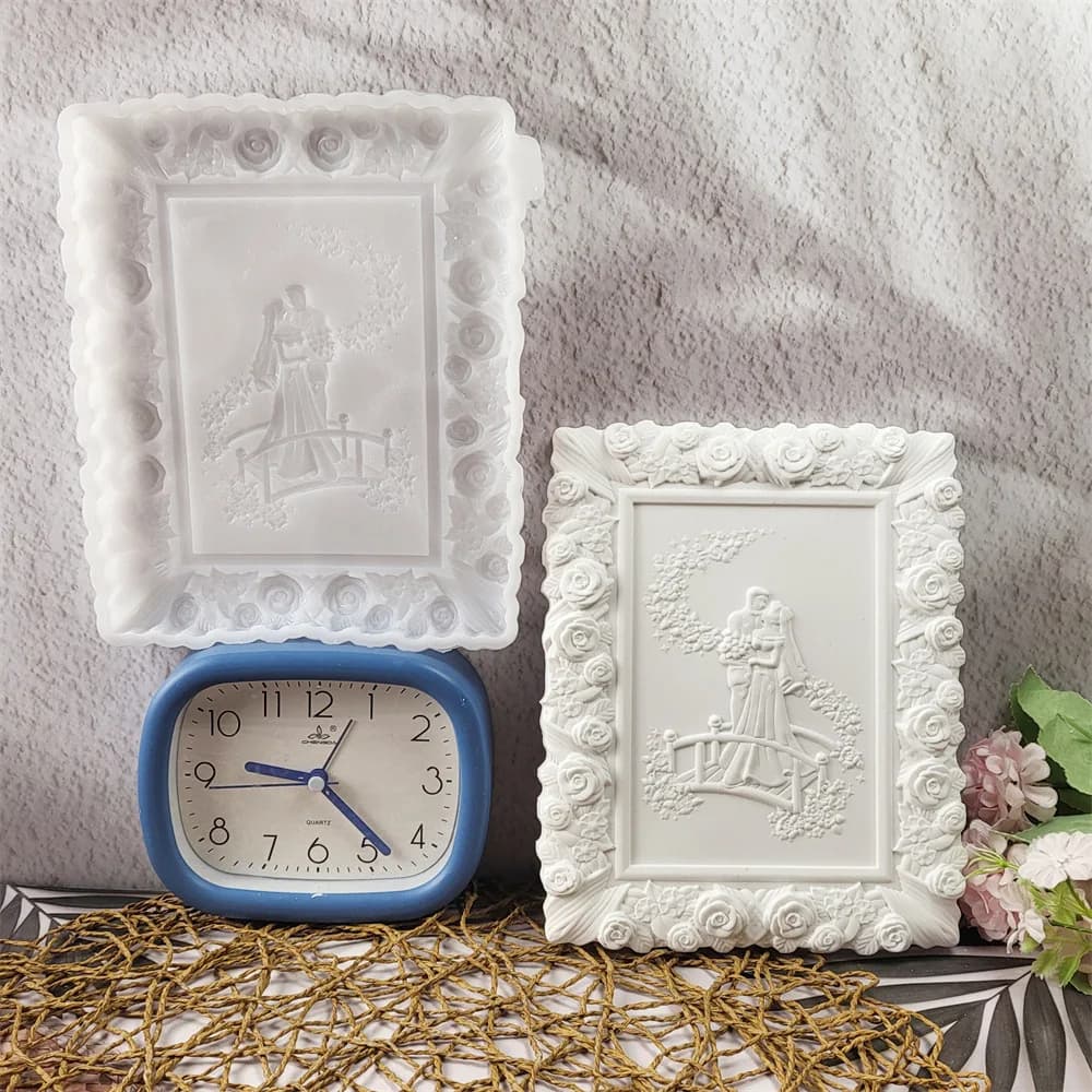 Stampi in Silicone per Foto di Coppie Innamorate, Decorazione da Tavolo Fai-da-Te, Regalo di Nozze, Cornice con Rose, Stampo per Gesso e Resina