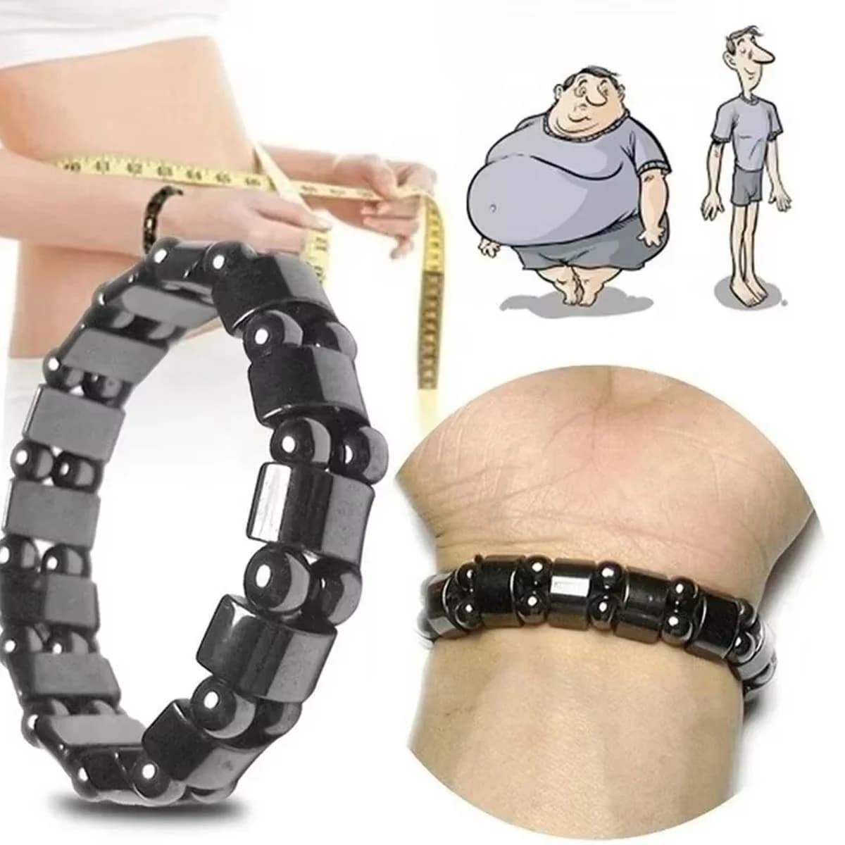 Elastic Magnetic Therapy Weight Loss Bracelets With Classic Ematite Energy Beads Weight Loss Bracelets Healthcare Slimming for Men and Women