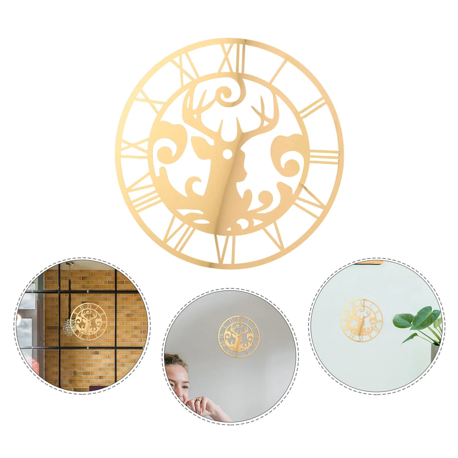 Round Acrylic Deer Wall Sticker Clock Silent Frameless Mirror Surface Sticker Living Room Bedroom Office Modern Wall Clock