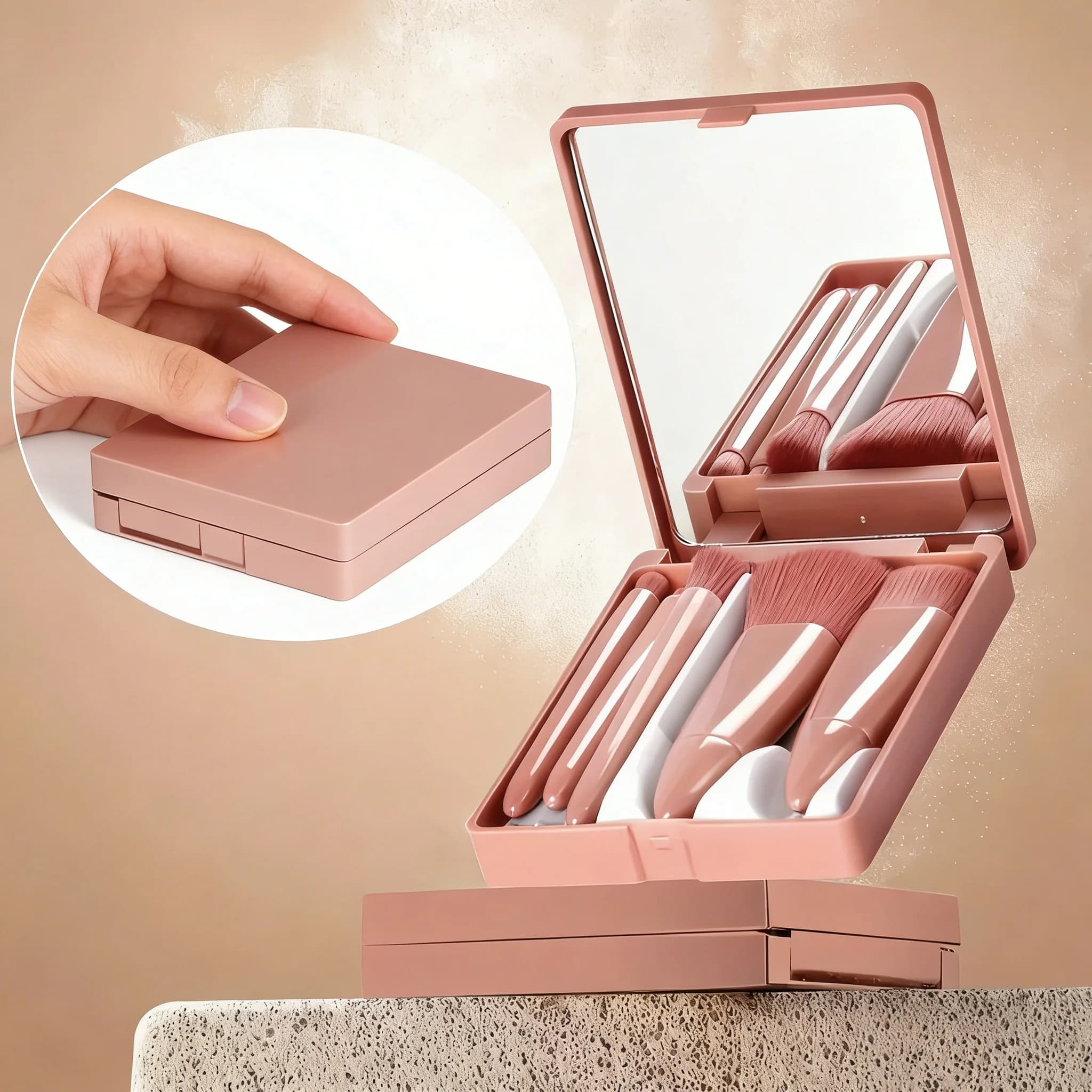 Set di 5 Pennelli da Trucco Rosa Chiaro | Set Completo per un'Applicazione del Trucco Professionale e Senza Imperfezioni