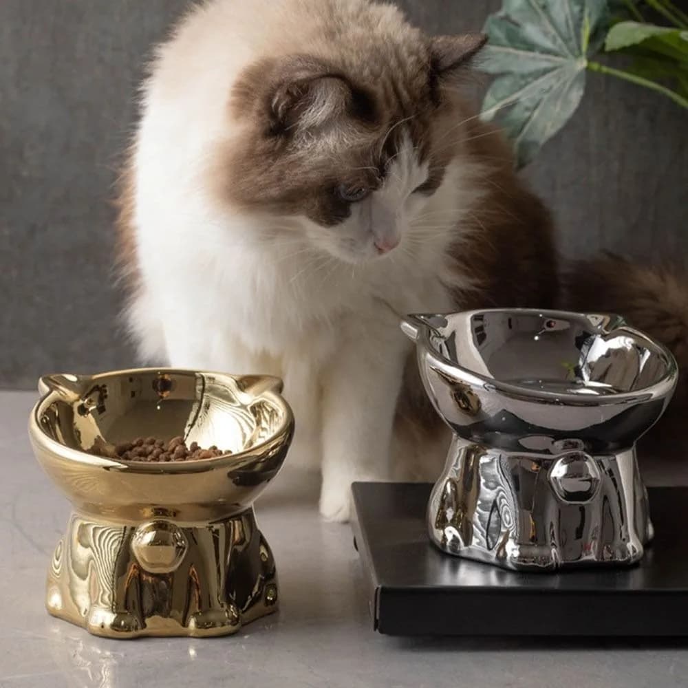 Cat Shaped Ceramic Cat Bowl Neck Protection Anti-Spill Elevated Pet Food Feeder high leg Easy To Clean Cat Water Bowl