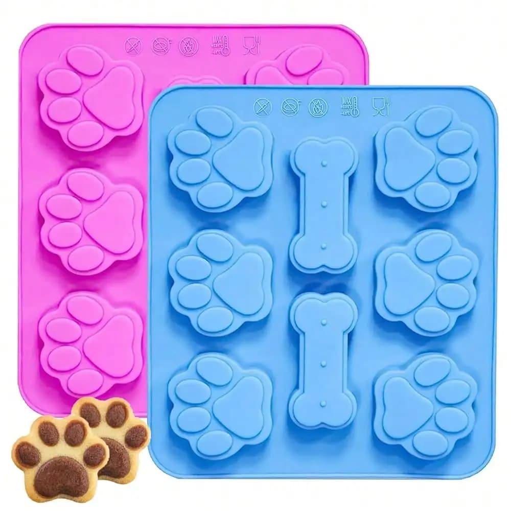 Set di 2 Stampi in Silicone a Forma di Zampa di Cane e Osso 2 in 1, Vassoi Riutilizzabili Antiaderenti per Cubetti di Ghiaccio e Stampi Flessibili per Caramelle e Cioccolato