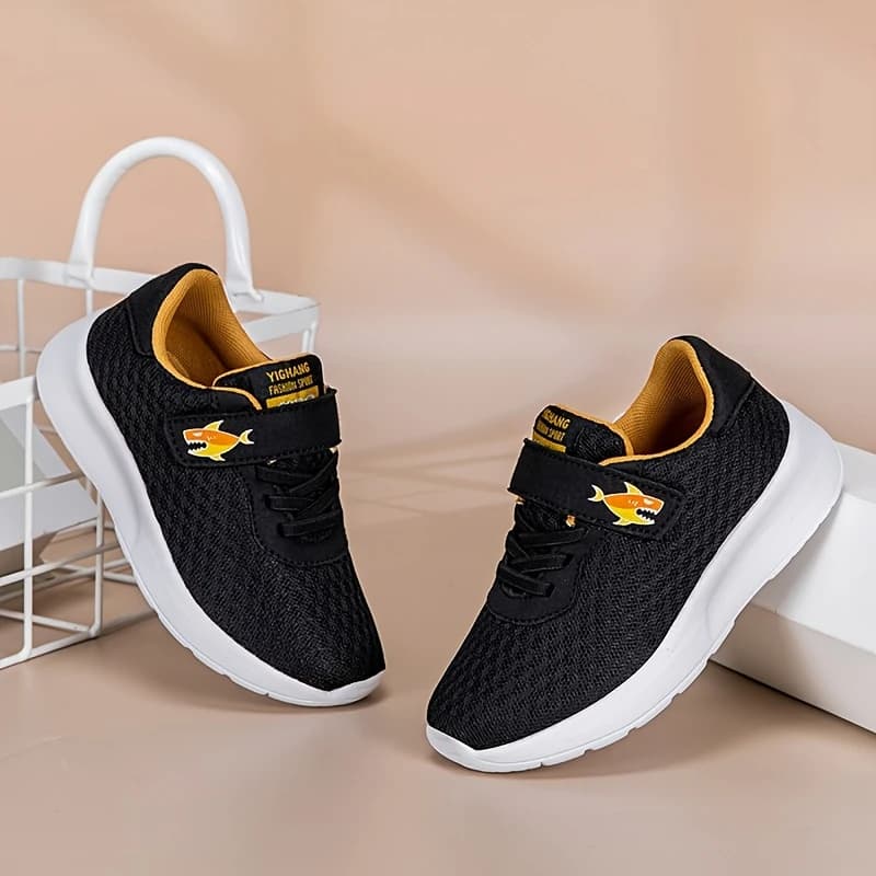 Children School Running Shoes Blue Shark Printed Double Mesh Upper Non‑Slip EVA Outsole Velcro Strap Kids Outdoor Footwear EU 27
