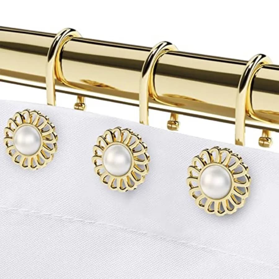 Shower Curtain Hooks Rings, Decorative Shower Curtain Hangers, Heavy Duty Metal Shower Rings, Sunflower Shower Hooks for Shower