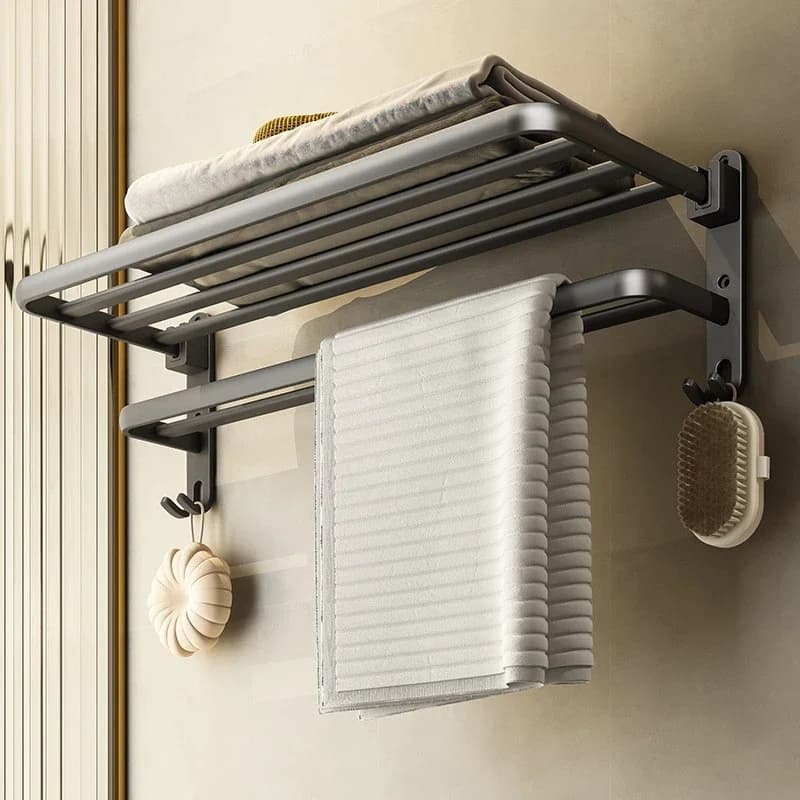 Porta asciugamani pieghevole nero opaco da 50 cm con gancio Porta asciugamani da parete Porta asciugamani in alluminio Porta doccia da bagno Accessori da bagno