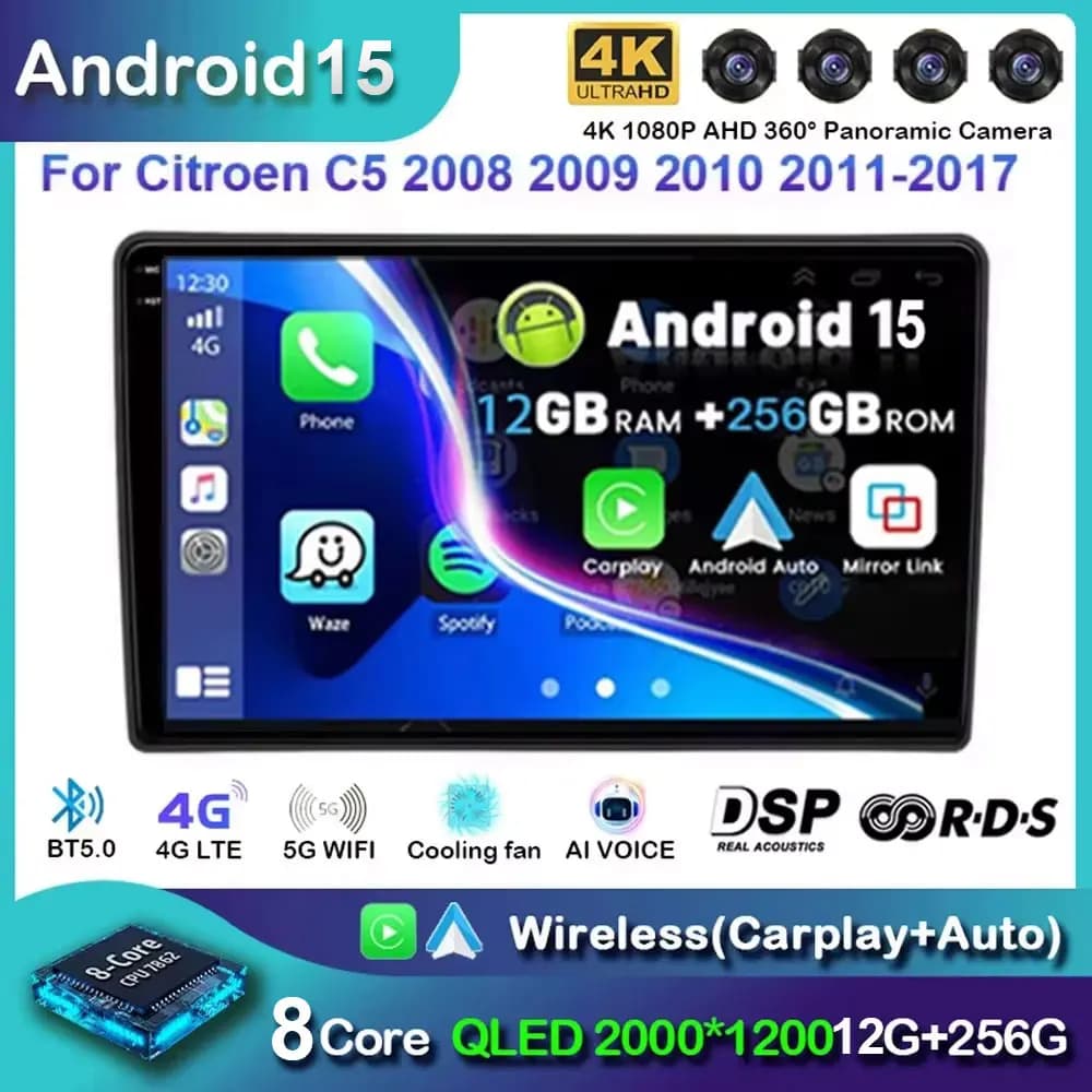 Android 15 Autoradio Per Citroen C5 2009 - 2015 Multimediale Automotive Carplay Auto Bluetooth Car Stereo Subwoofer Video Auto