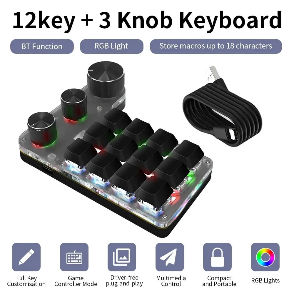 Programmazione Bluetooth Macro tastiera personalizzata a 3 pomelli RGB 12 tasti Copy Paste tastiera da gioco di Photoshop Mechanical Hotswap Macropad