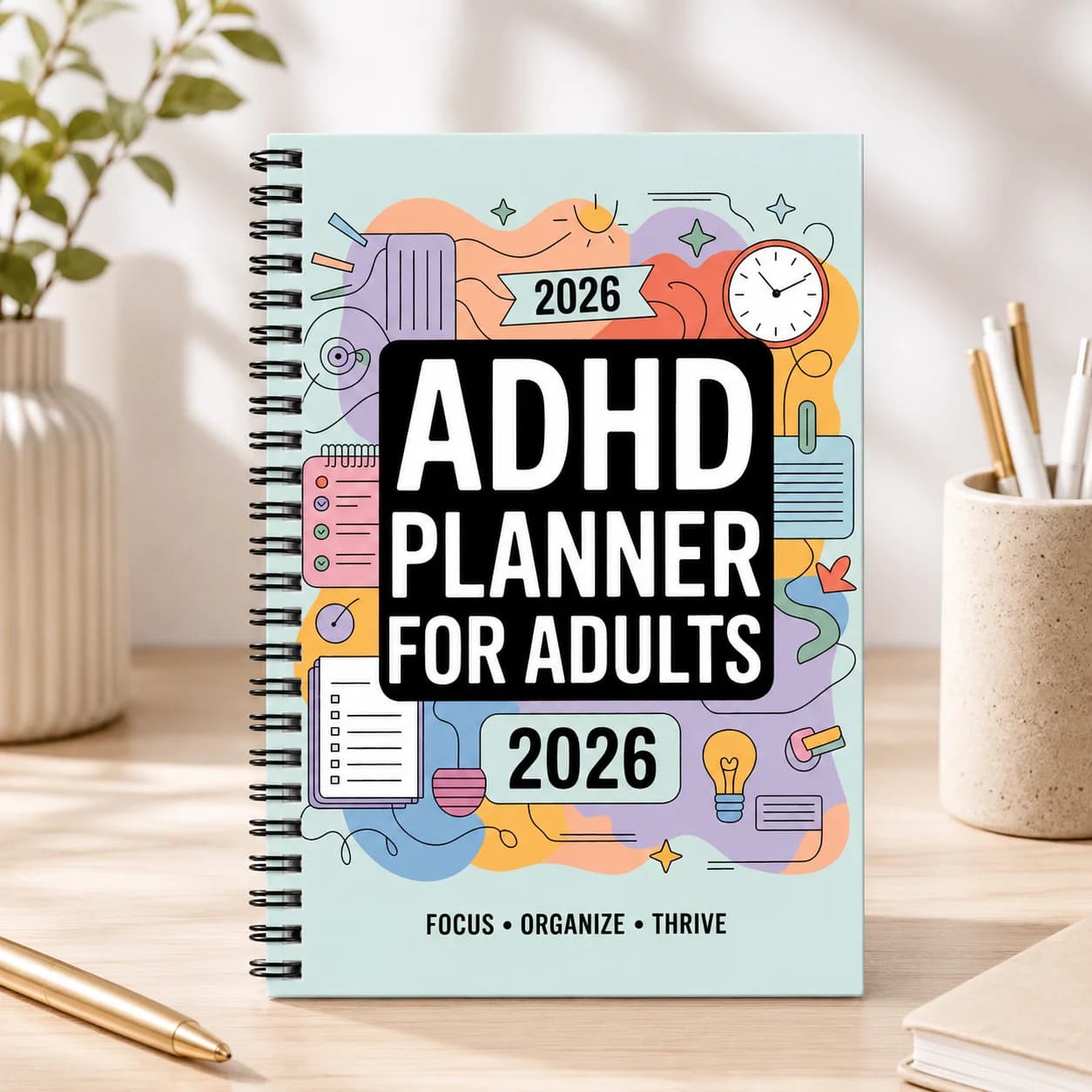 Aesthetic ADHD Planner for Adult Women, Spiral Notebook with Daily To-Do Lists, Task Notes & Visual Schedule