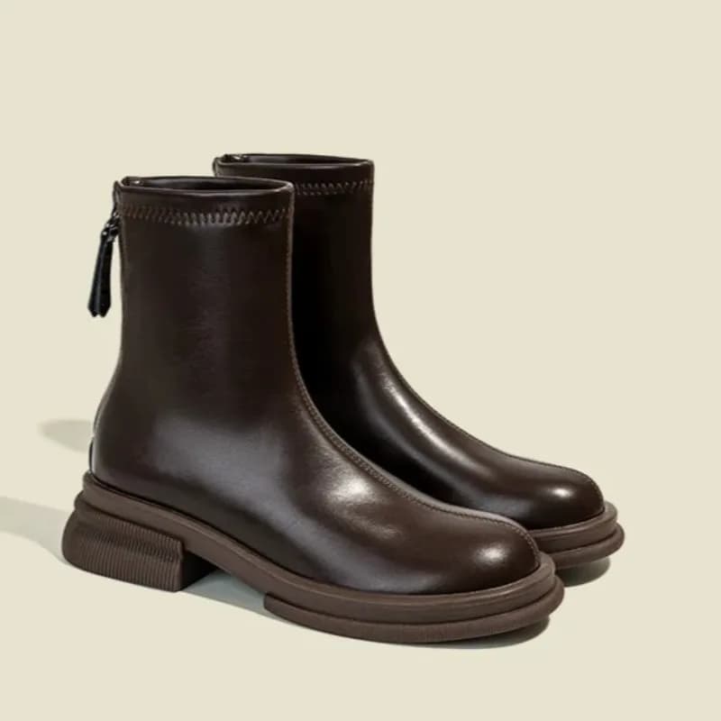 French short boots for women 2026 new autumn and winter thick-soled plus velvet elastic thin leather shoes