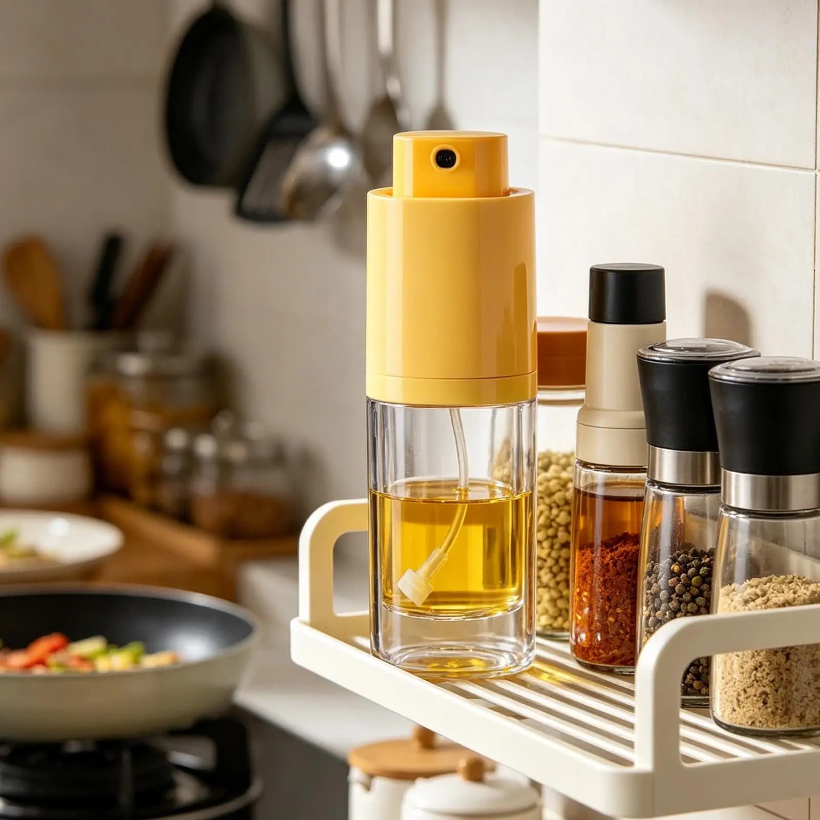 Spruzzino per olio da cucina a prova di perdite, preciso e retrattile, per barbecue, friggitrice ad aria, cottura al forno e frittura