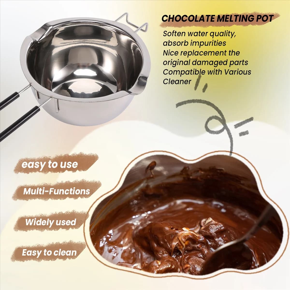 BVBV Double Boiler Pot Set Stainless Steel Melting Pot with Silicone Spatula for Melting Chocolate,Soap,Wax,Candle Making