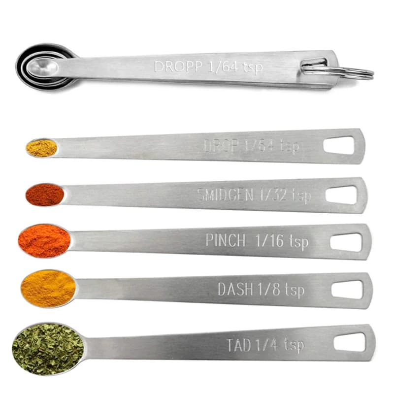 Pratico 5 pz/set Mini misurino strumenti di cottura cucchiaio da cucina in acciaio inox cucchiaio multiplo