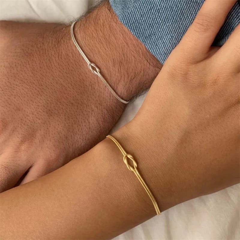 Braccialetti con nodo d'amore in acciaio inossidabile in oro 14 carati, bracciale per coppie migliore amico, regalo di compleanno per BFF, delicati gioielli dell'amicizia