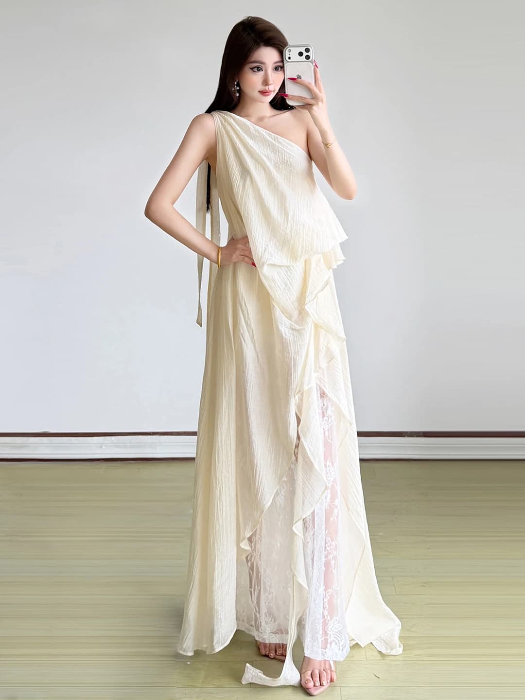 Sisjuly Abito estivo da donna con patchwork in pizzo, senza schienale, con spalla asimmetrica, senza maniche, delicato sulla pelle, traspirante