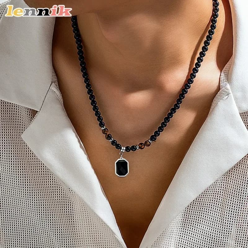 Collana Hip Hop con Occhio di Tigre, Girocollo da Uomo con Perline, Stile Europeo Unico, Girocollo Minimalista Urbano di Tendenza Premium all'Ingrosso