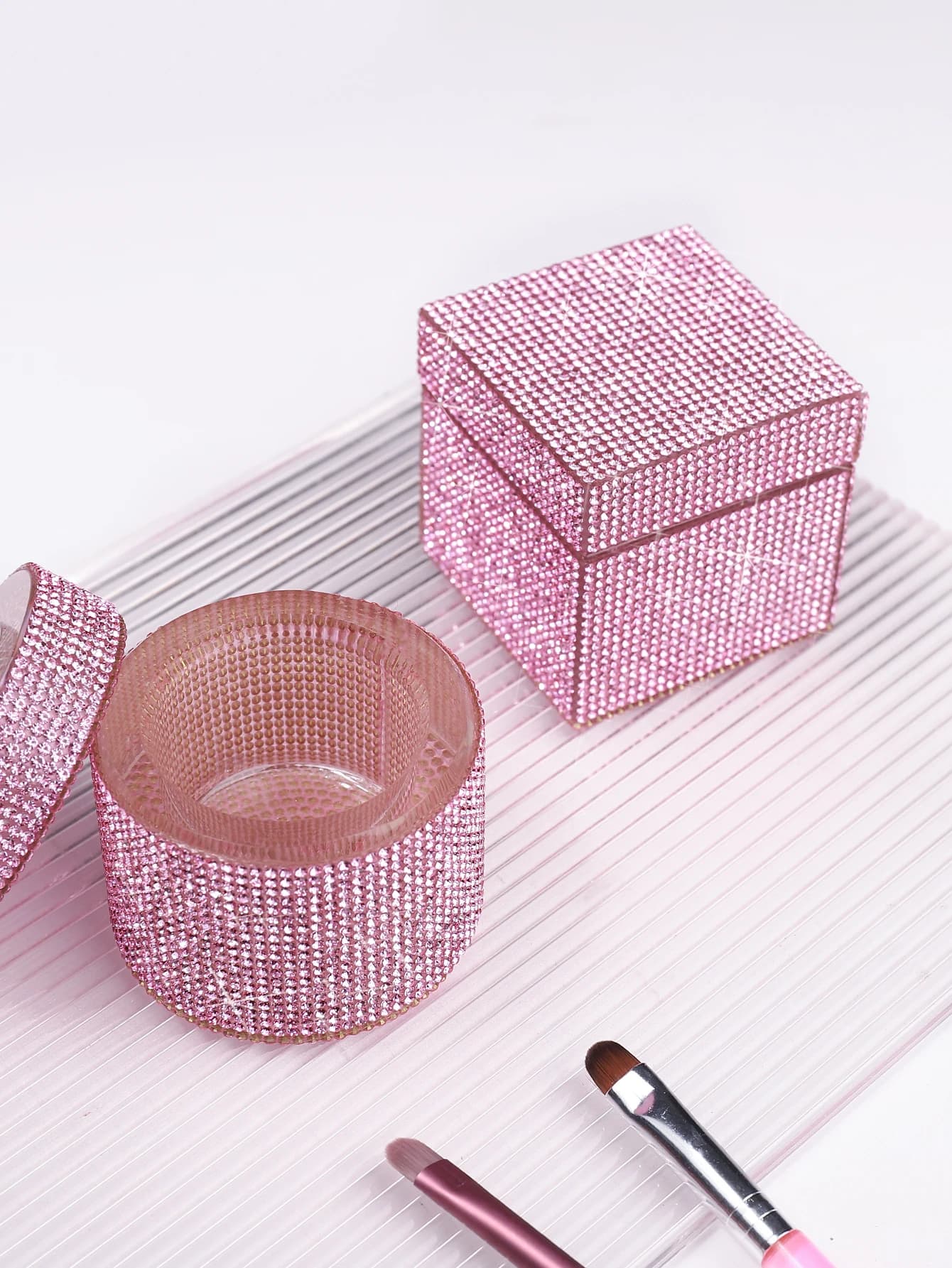 1 pz rosa strass diamante nail art penna tazza di pulizia bling strumenti per manicure di lusso scatola organizzatore per salone di bellezza