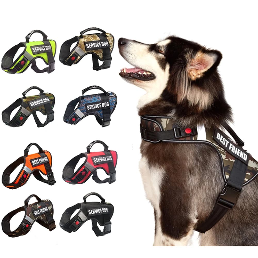 Imbracatura per animali domestici in Nylon stile addestramento militare, imbracatura per cani mimetica, toppe riflettenti, collare per cani, manico in gomma nopol