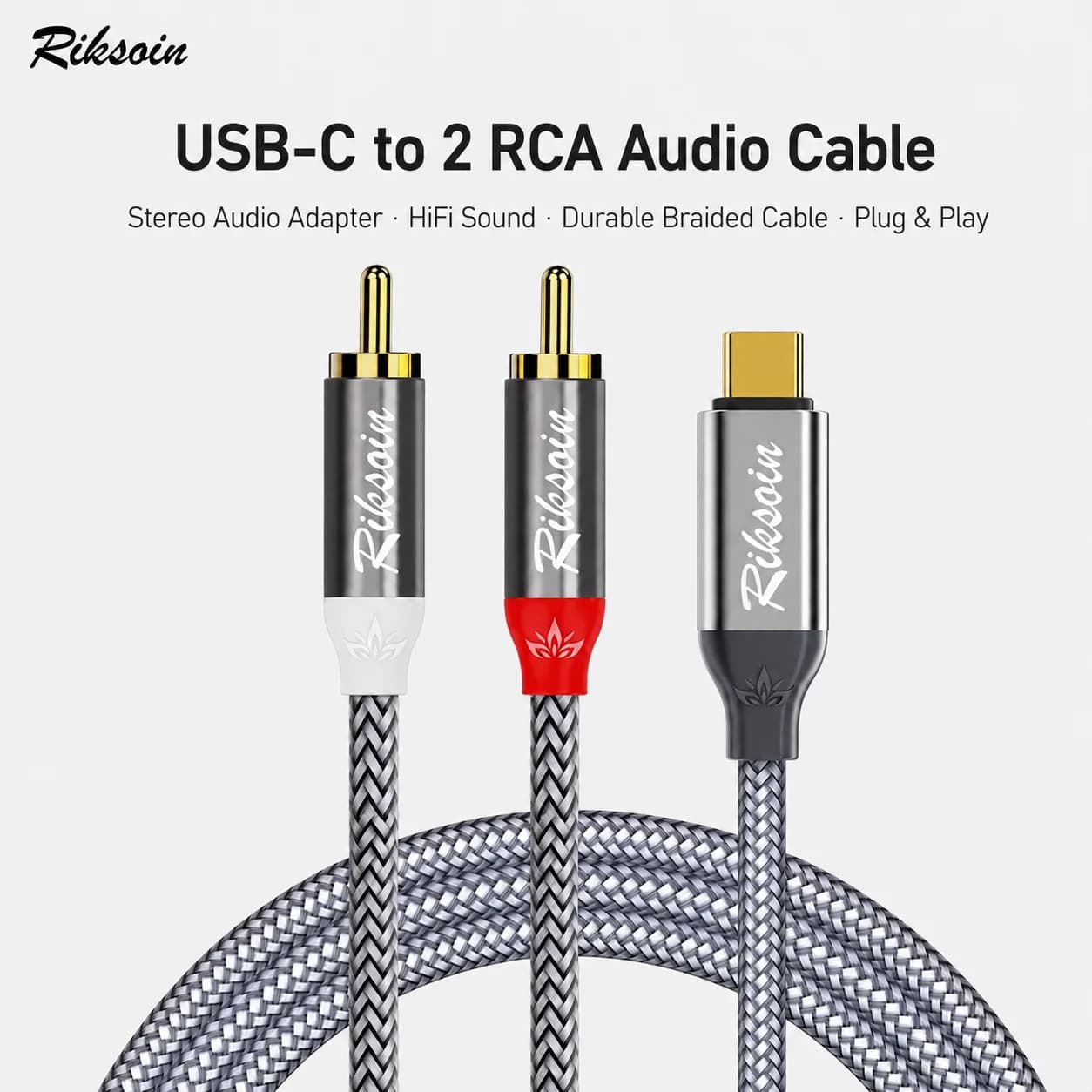 Riksoin USB C to RCA Audio Cable Type C to 2 RCA Cable with DAC for Speaker Amplifier Huawei Xiaomi Laptop USB C Splitter RCA Y