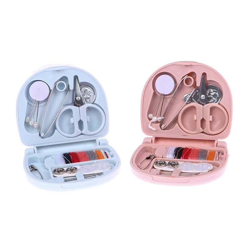 Set da Cucito da Viaggio Mini Portatile con Forbici, Bottoni, Spille e Scatola Portaoggetti - Kit di Strumenti e Accessori per Lavori a Mano