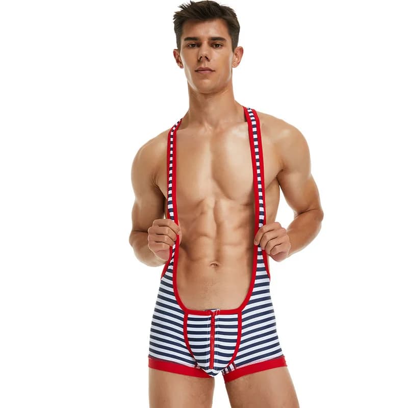 Costume da bagno da uomo sportivo fitness con gilet intero a righe