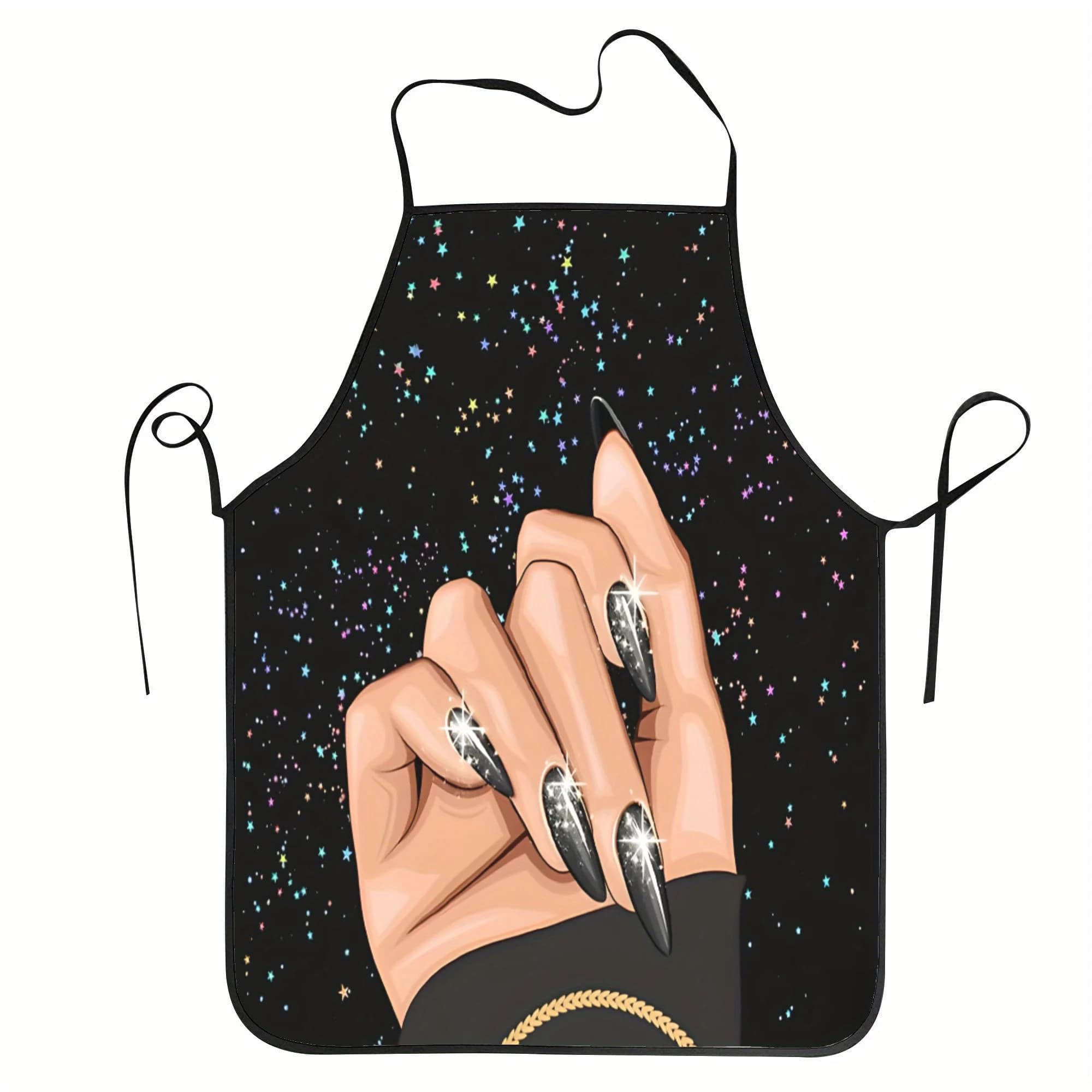 Stampa da salone per unghie in acrilico unisex sulle unghie Smalto nero, grembiule con bavaglino per unghie acriliche Donna Uomo Cucina da chef