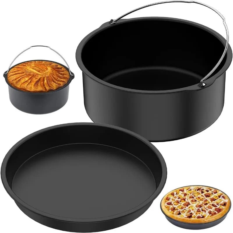 Two-piece air fryer accessory : pizza and deep cake baking pan (with non-stick coating) – Round air fryer baking accessory set
