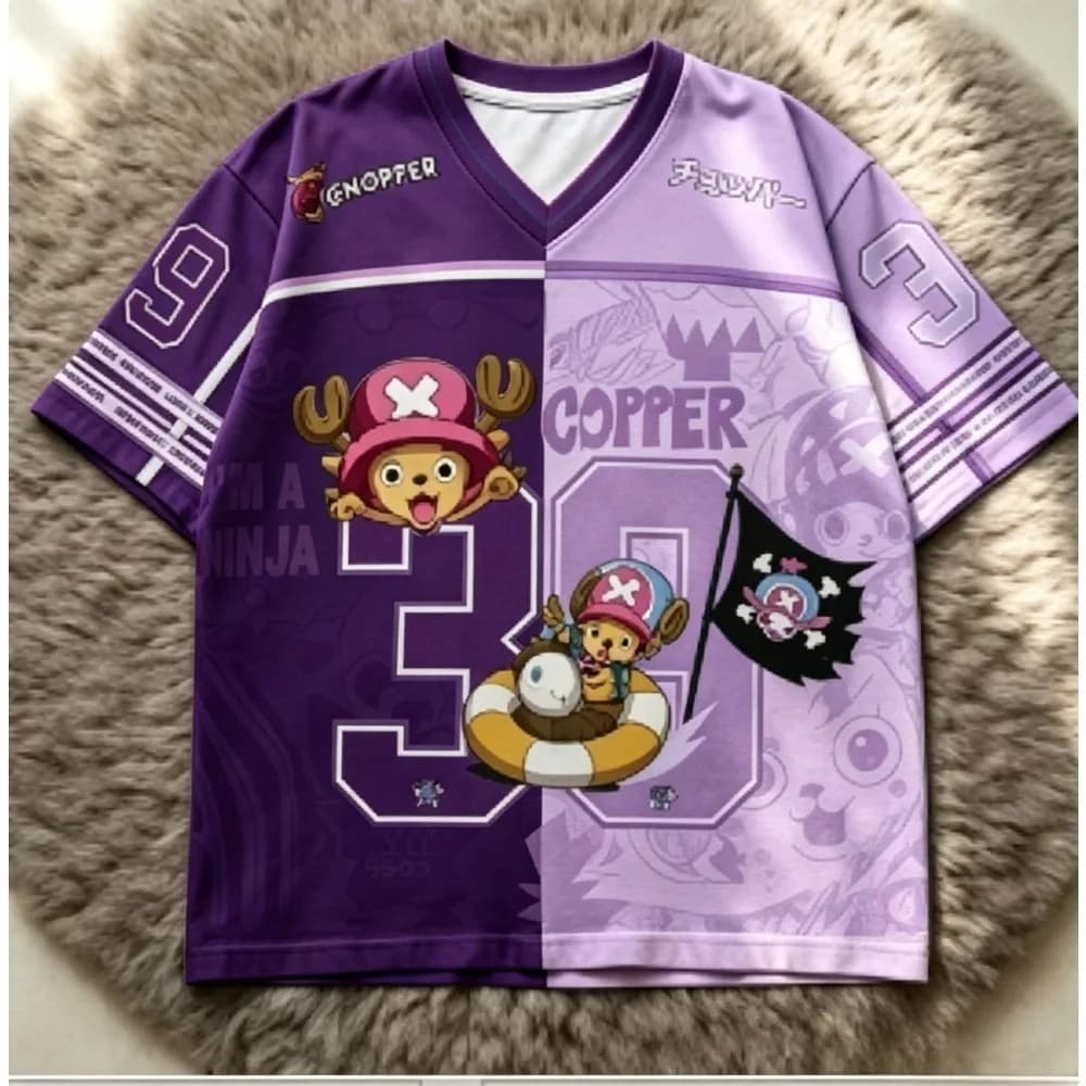 T-shirt Estiva 2026 One Piece Tony Tony Chopper Stampata con Scollo a V Traspirante ad Asciugatura Rapida per Esterni, Casual a Maniche Corte per Genitore e Figlio