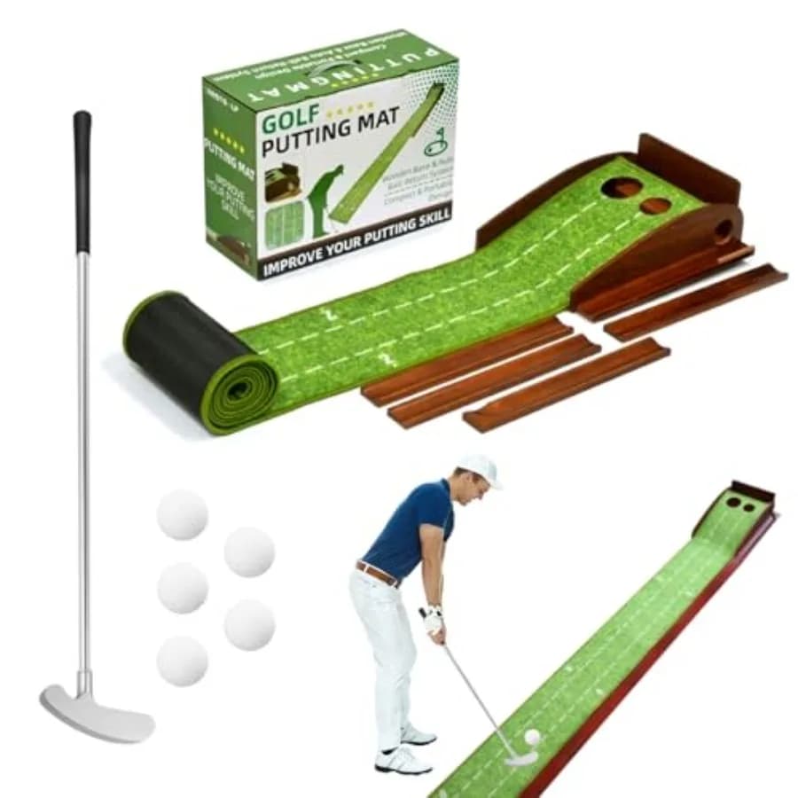 Tappetino da golf con ritorno della palla per uso interno ed esterno in casa, ufficio o cortile, ausilio completo per l'allenamento con putter e 5